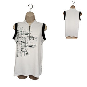KATE LORD COLLECTION SLEEVELESS GOLF POLO TOP BLACK/WHITE SIZE M